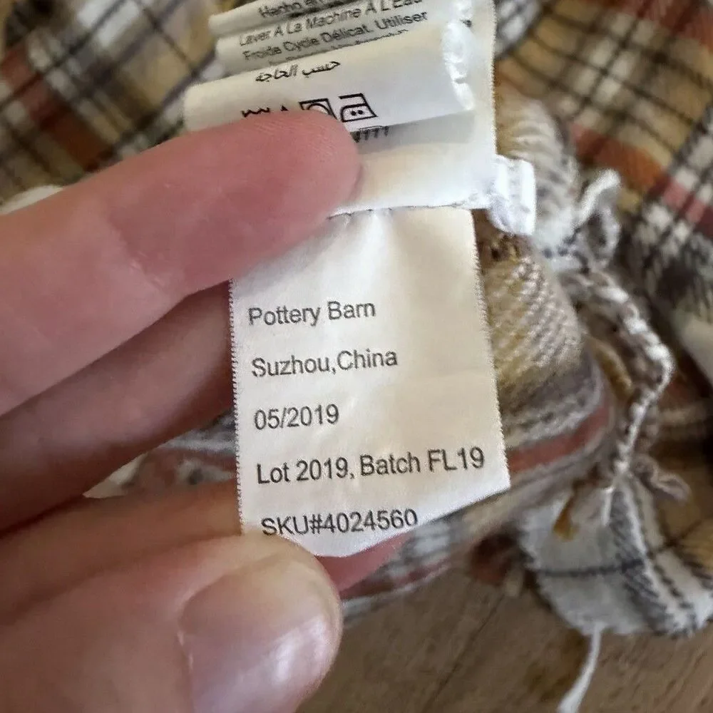 Pottery Barn Plaid Throw Blanket Yellow Brown Cream Fringe 50x60 Fall
